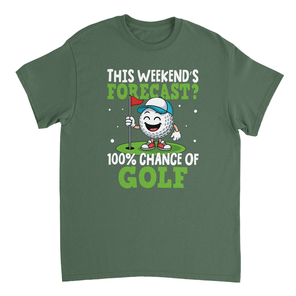 Weekend Forecast Golf T-Shirt – 100% Chance of Golf, Heavyweight Cotton, Classic Fit for Golf Lovers - KPAP Canada