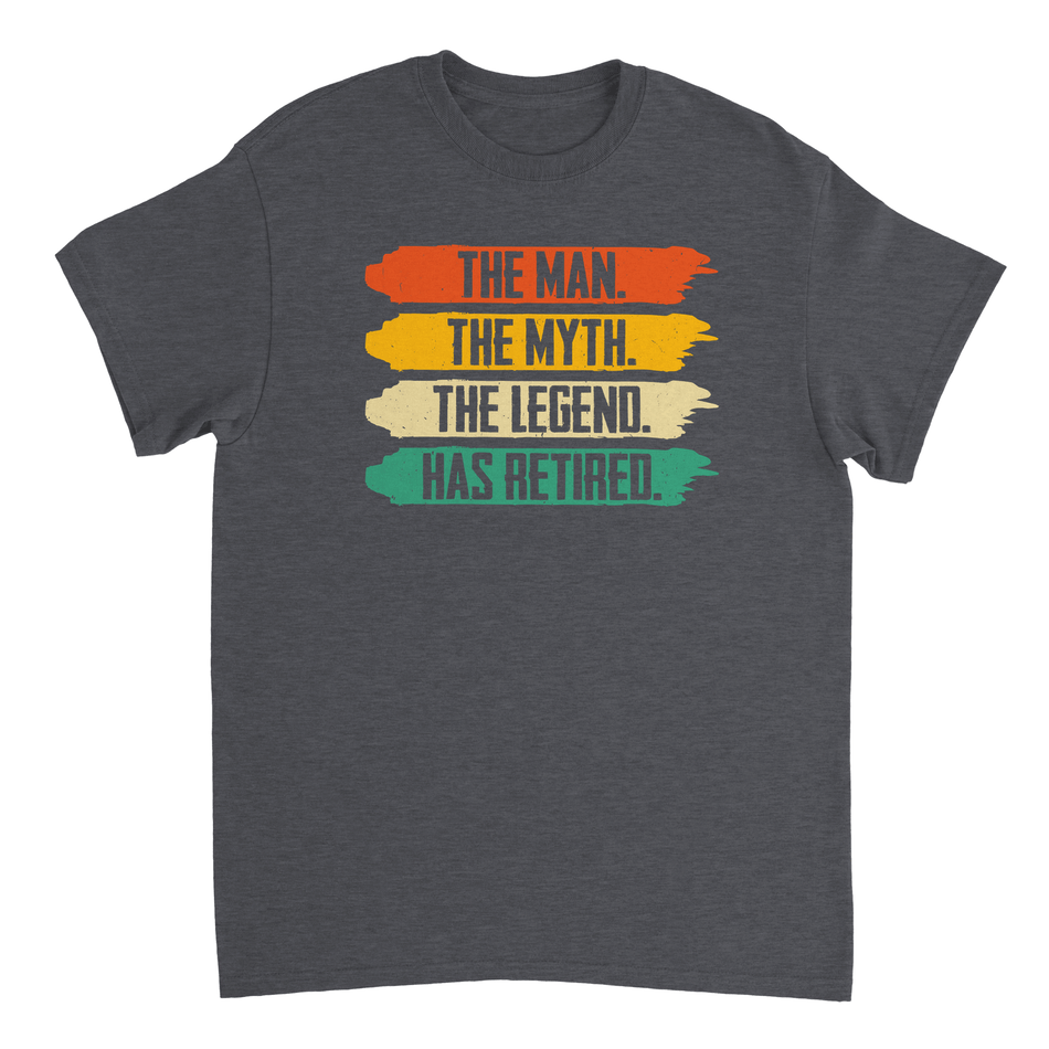 The Man The Myth The Legend Has Retired T-Shirt – Vintage Sunset Palette, Premium Cotton, Classic Fit, Retirement Gift - KPAP Canada