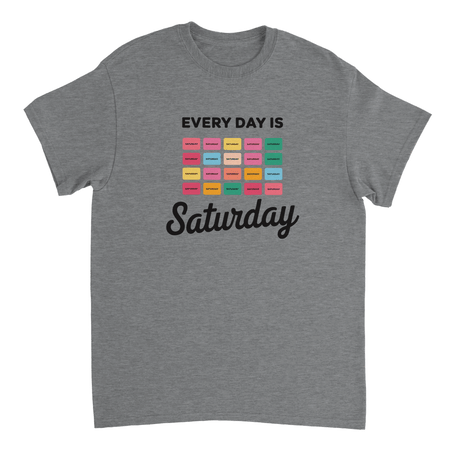 Every Day Is Saturday Fun Tee – Retro Pastel Blocks, Heavyweight Cotton, Classic Fit, Durable Casual Wear - KPAP Canada