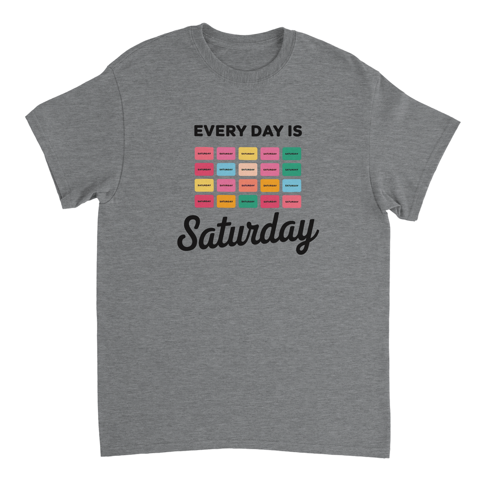 Every Day Is Saturday Fun Tee – Retro Pastel Blocks, Heavyweight Cotton, Classic Fit, Durable Casual Wear - KPAP Canada