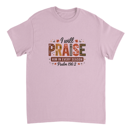 Praise Him in Every Season T-Shirt – Autumnal Folk Art Design, Heavyweight Cotton, Classic Fit, Durable Casual Wear - KPAP Canada