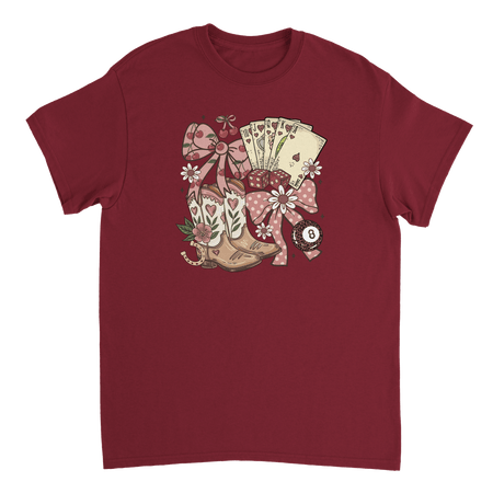 Country Charm T-Shirt – Western Boho, Lucky Dice & Boots Graphic Tee, Classic Fit, Premium Cotton - KPAP Canada