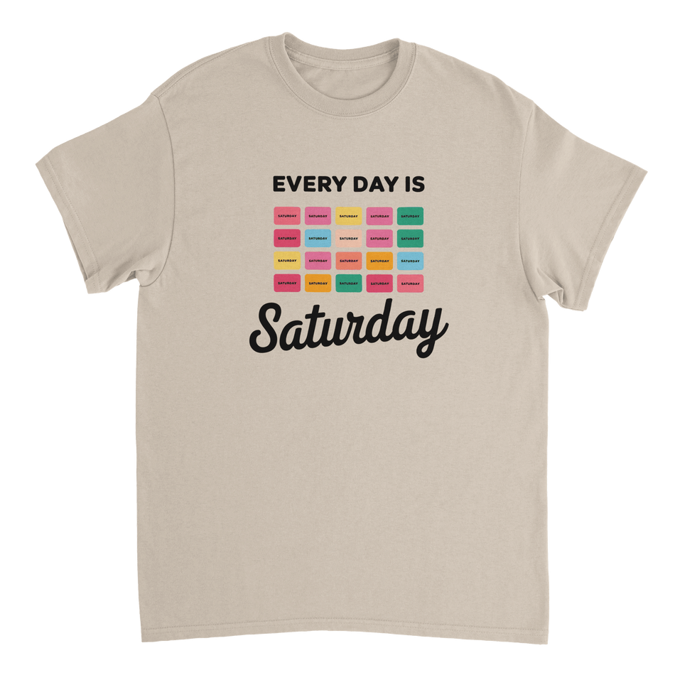 Every Day Is Saturday Fun Tee – Retro Pastel Blocks, Heavyweight Cotton, Classic Fit, Durable Casual Wear - KPAP Canada