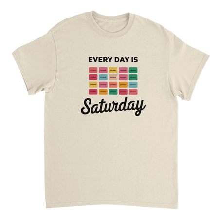 Every Day Is Saturday Fun Tee – Retro Pastel Blocks, Heavyweight Cotton, Classic Fit, Durable Casual Wear - KPAP Canada