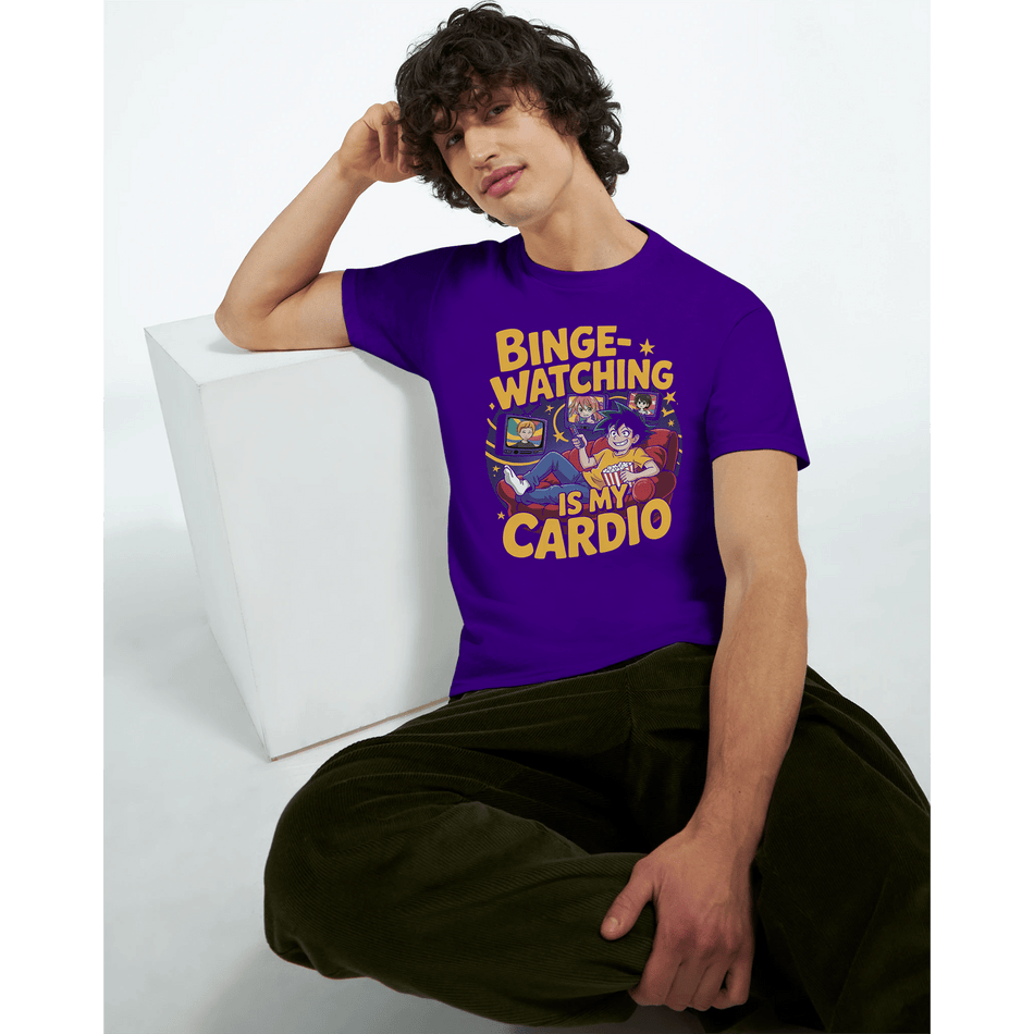 Binge - Watching is My Cardio T-Shirt – Anime & Chill Heavyweight Cotton Tee for Ultimate Comfort - KPAP Canada