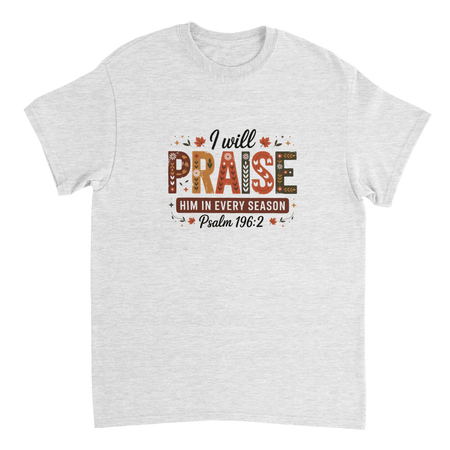 Praise Him in Every Season T-Shirt – Autumnal Folk Art Design, Heavyweight Cotton, Classic Fit, Durable Casual Wear - KPAP Canada