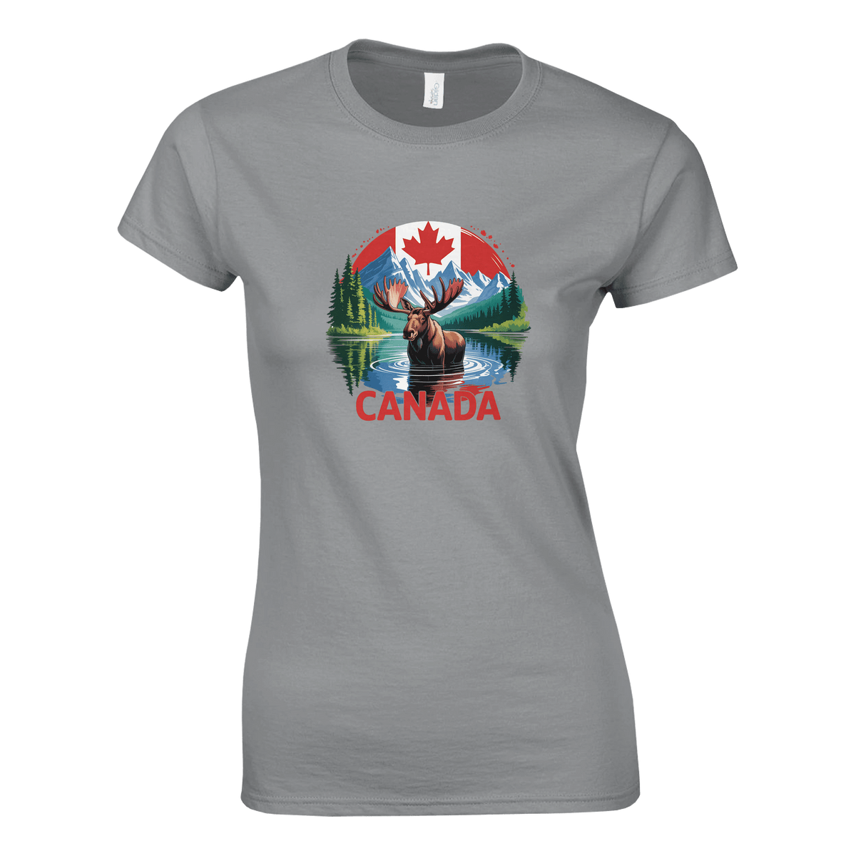Ladies T-Shirt - Canada Moose and Mountains Design - KPAP Canada