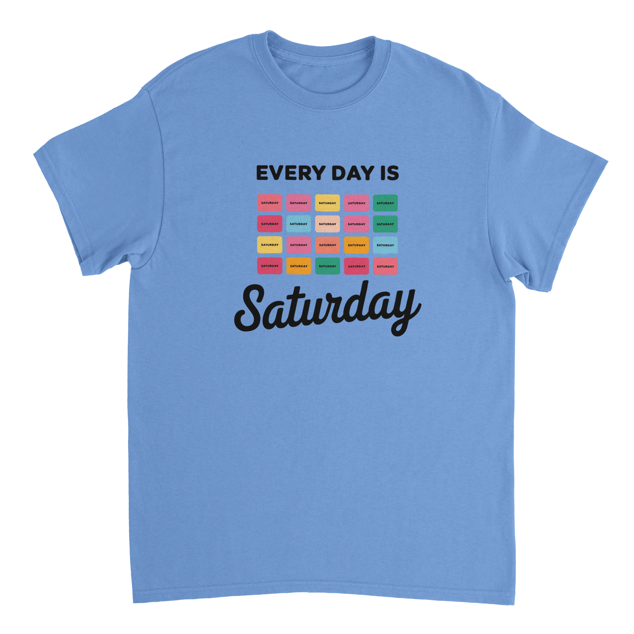 Every Day Is Saturday Fun Tee – Retro Pastel Blocks, Heavyweight Cotton, Classic Fit, Durable Casual Wear - KPAP Canada
