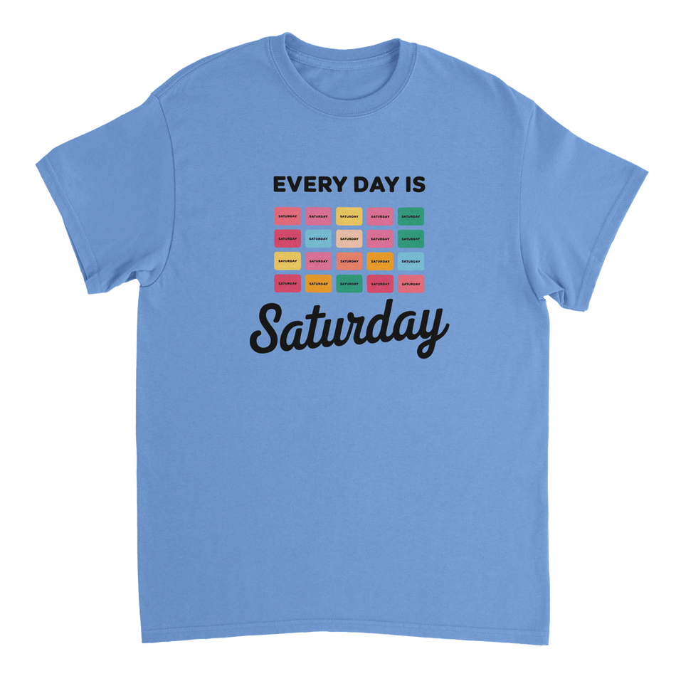 Every Day Is Saturday Fun Tee – Retro Pastel Blocks, Heavyweight Cotton, Classic Fit, Durable Casual Wear - KPAP Canada