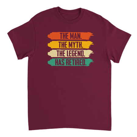 The Man The Myth The Legend Has Retired T-Shirt – Vintage Sunset Palette, Premium Cotton, Classic Fit, Retirement Gift - KPAP Canada