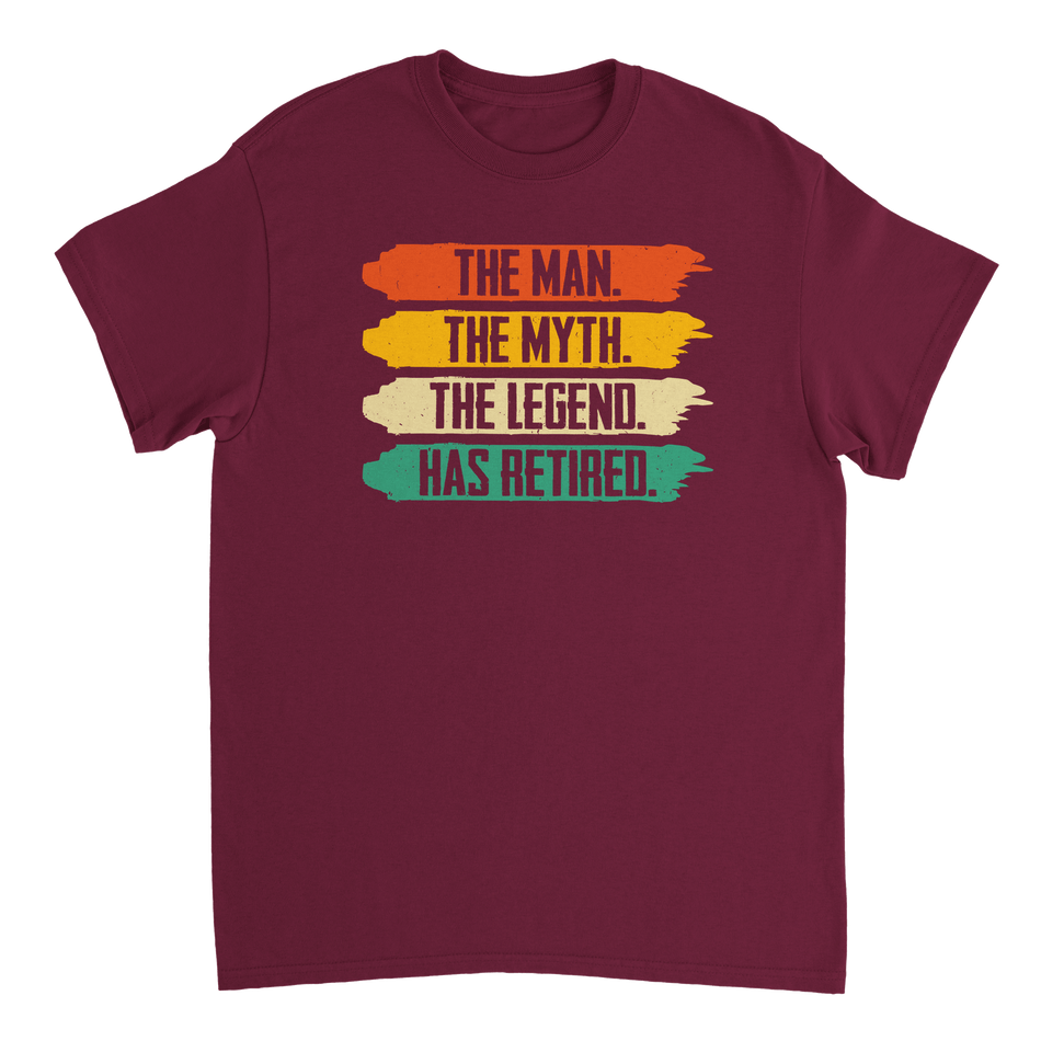 The Man The Myth The Legend Has Retired T-Shirt – Vintage Sunset Palette, Premium Cotton, Classic Fit, Retirement Gift - KPAP Canada