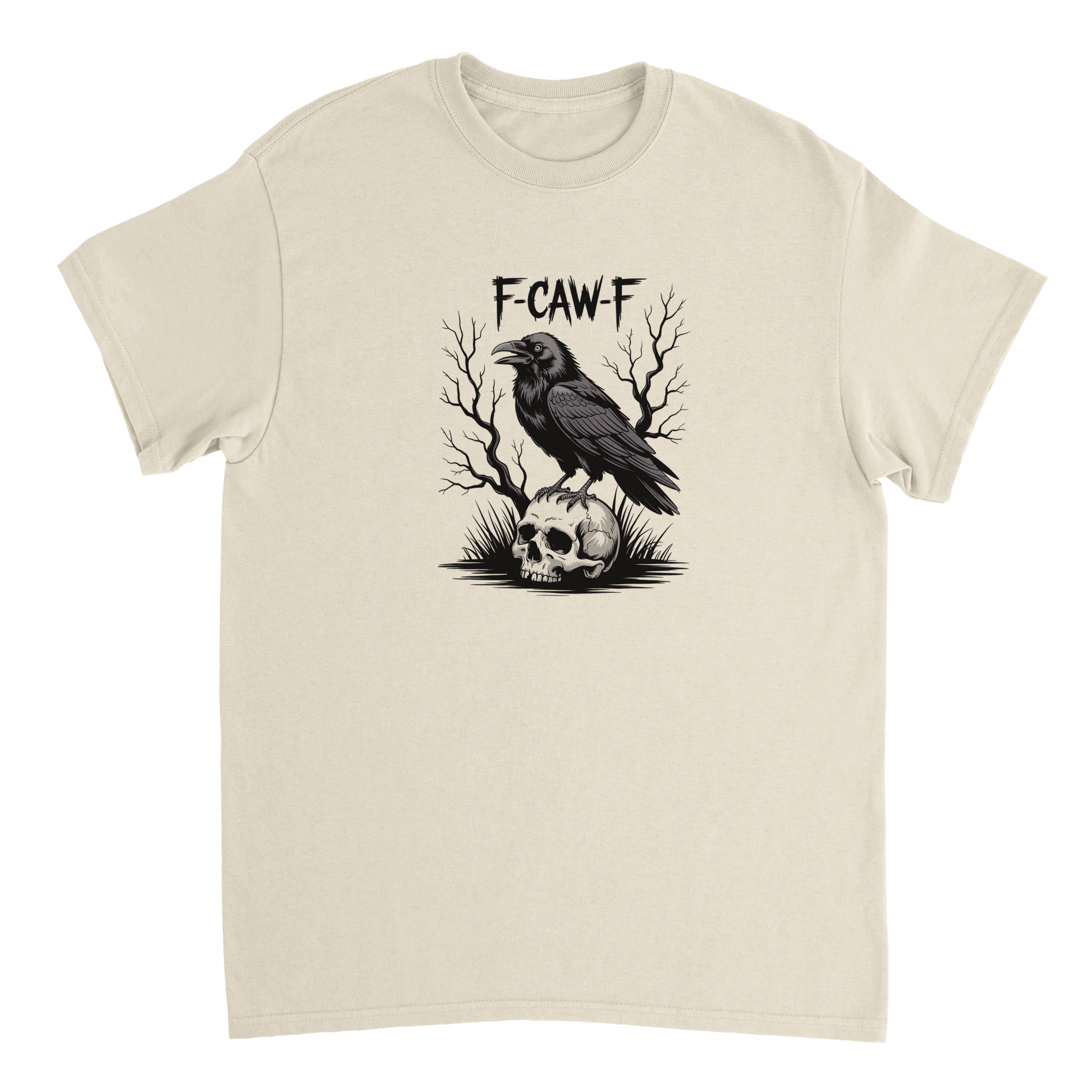 Gothic Raven Skull 'F - CAW - F' T-Shirt – Edgy Heavyweight Cotton, Classic Fit, Durable Casual Wear - KPAP Canada