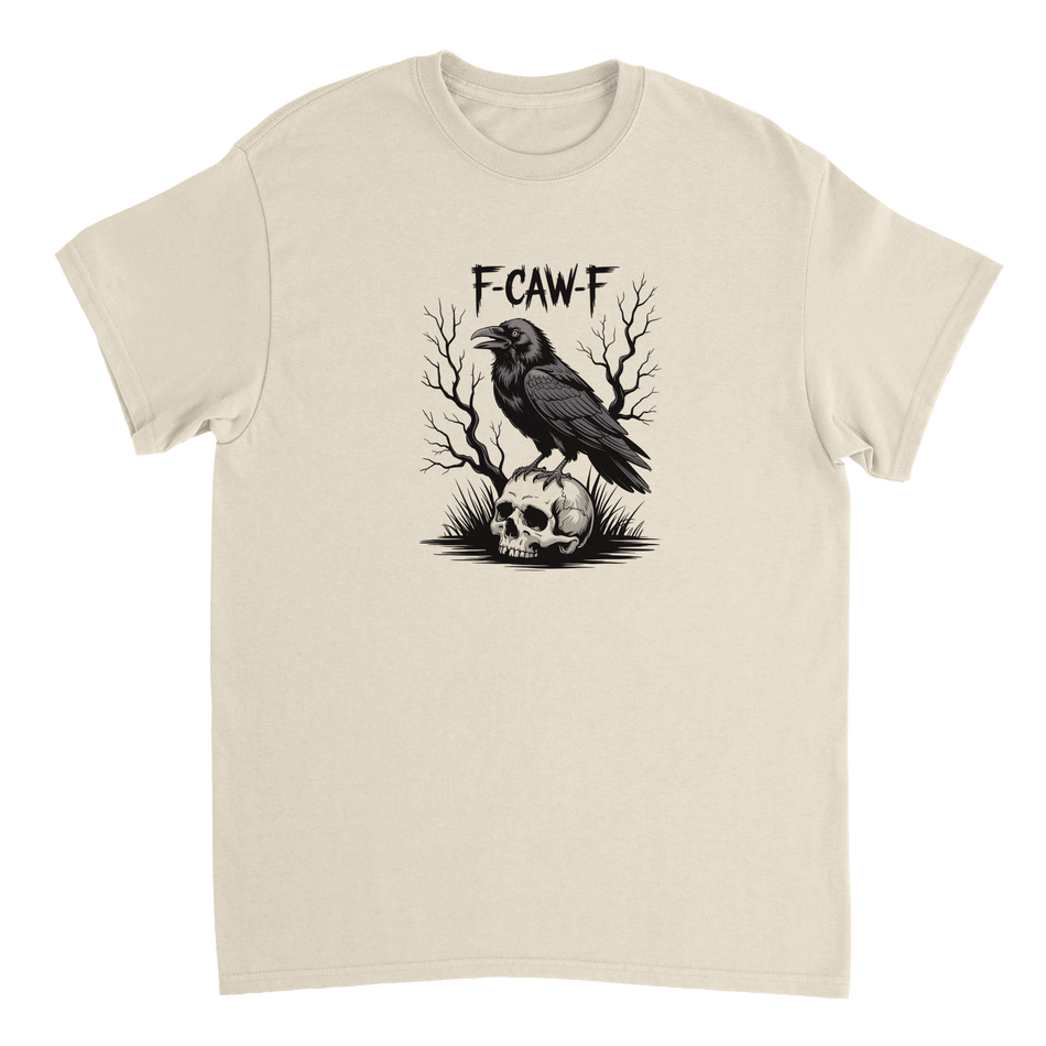 Gothic Raven Skull 'F - CAW - F' T-Shirt – Edgy Heavyweight Cotton, Classic Fit, Durable Casual Wear - KPAP Canada