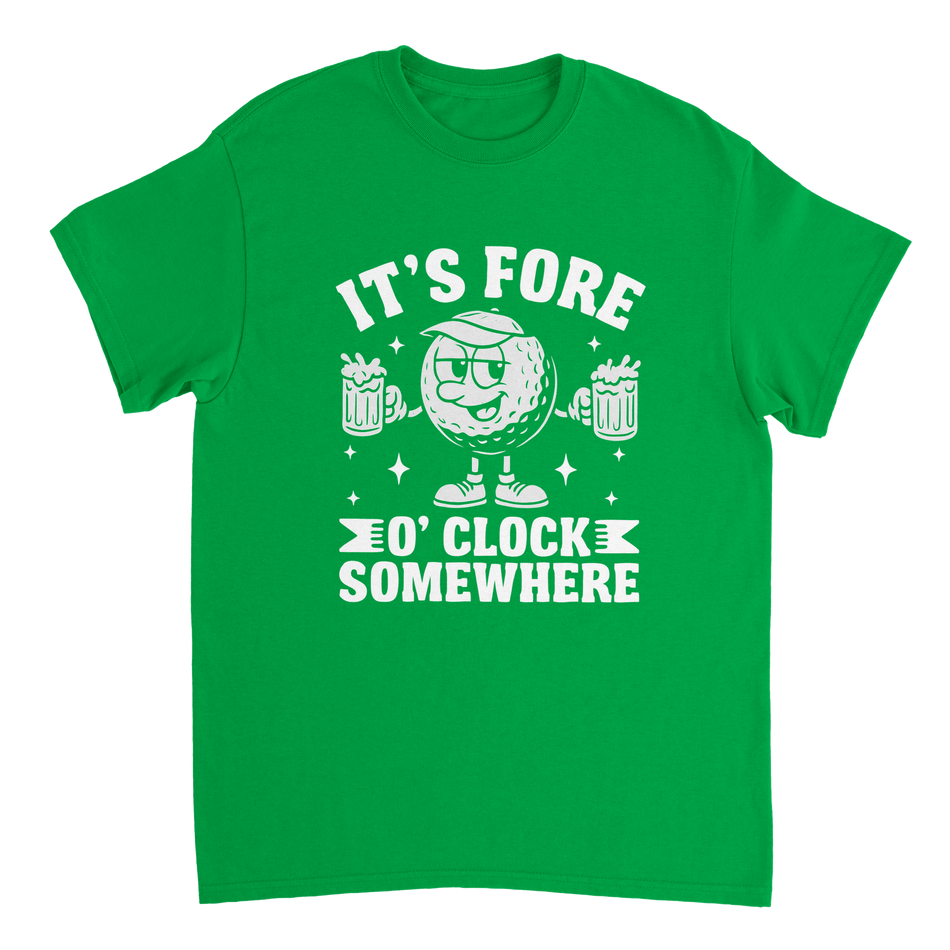 It's Fore O'Clock Somewhere Golf T-Shirt – Heavyweight Cotton, Classic Fit, Durable Casual Wear - KPAP Canada