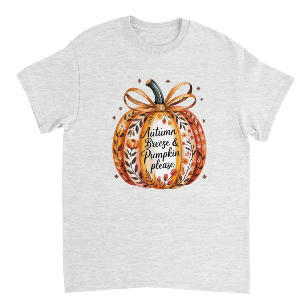 Autumn Breeze & Pumpkin Please T-Shirt with watercolor pumpkin and leaves