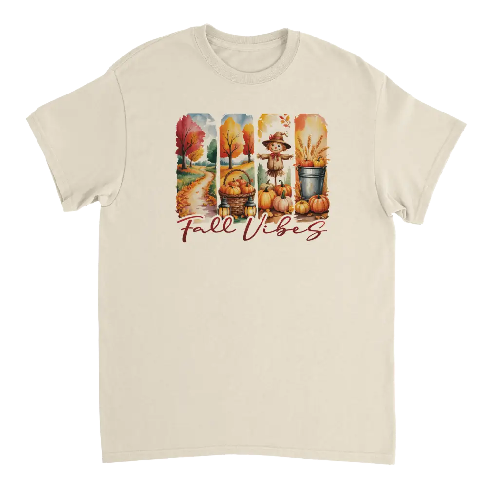 Autumn Harvest Fall Vibes cream cotton t-shirt with pumpkin graphic