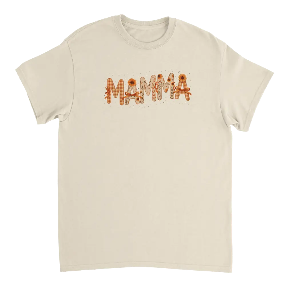 Autumn Mamma T-Shirt with Sunflower Gingham Print on Cream Cotton