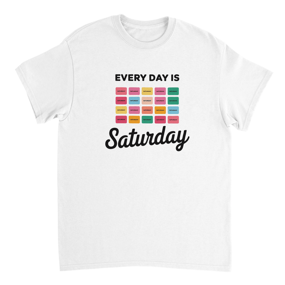 Every Day Is Saturday Fun Tee – Retro Pastel Blocks, Heavyweight Cotton, Classic Fit, Durable Casual Wear - KPAP Canada