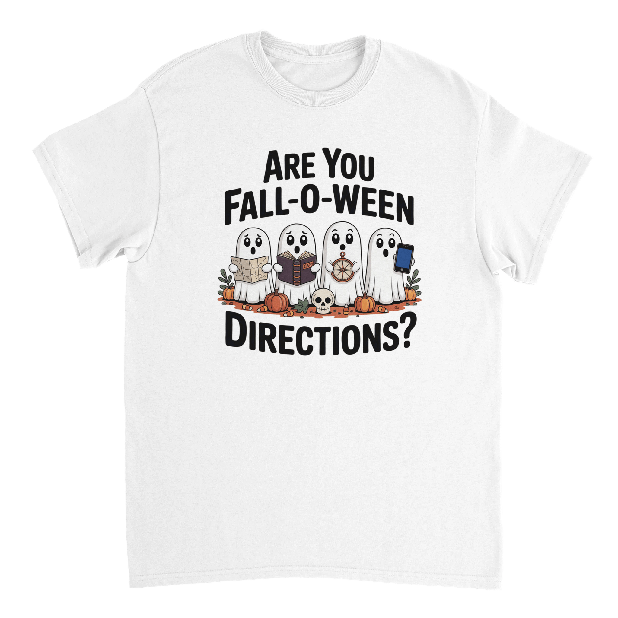 Are You Fall - O - Ween Directions? Funny Ghost Halloween T-Shirt – Spooky Season Heavyweight Cotton Tee - KPAP Canada