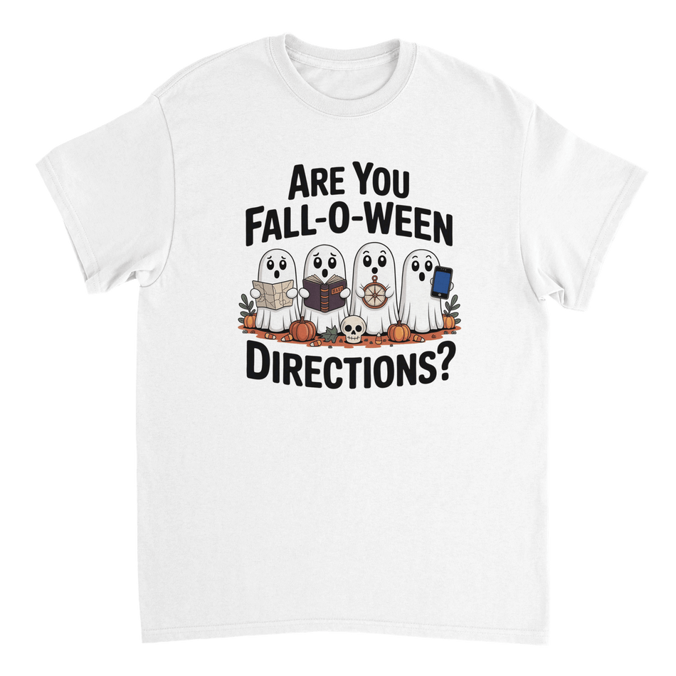 Are You Fall - O - Ween Directions? Funny Ghost Halloween T-Shirt – Spooky Season Heavyweight Cotton Tee - KPAP Canada
