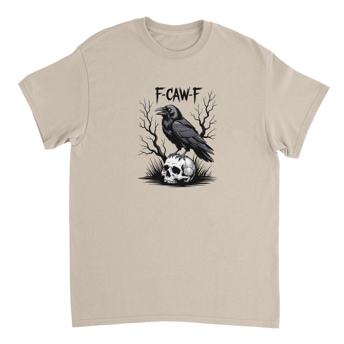 Gothic Raven Skull 'F - CAW - F' T-Shirt – Edgy Heavyweight Cotton, Classic Fit, Durable Casual Wear - KPAP Canada