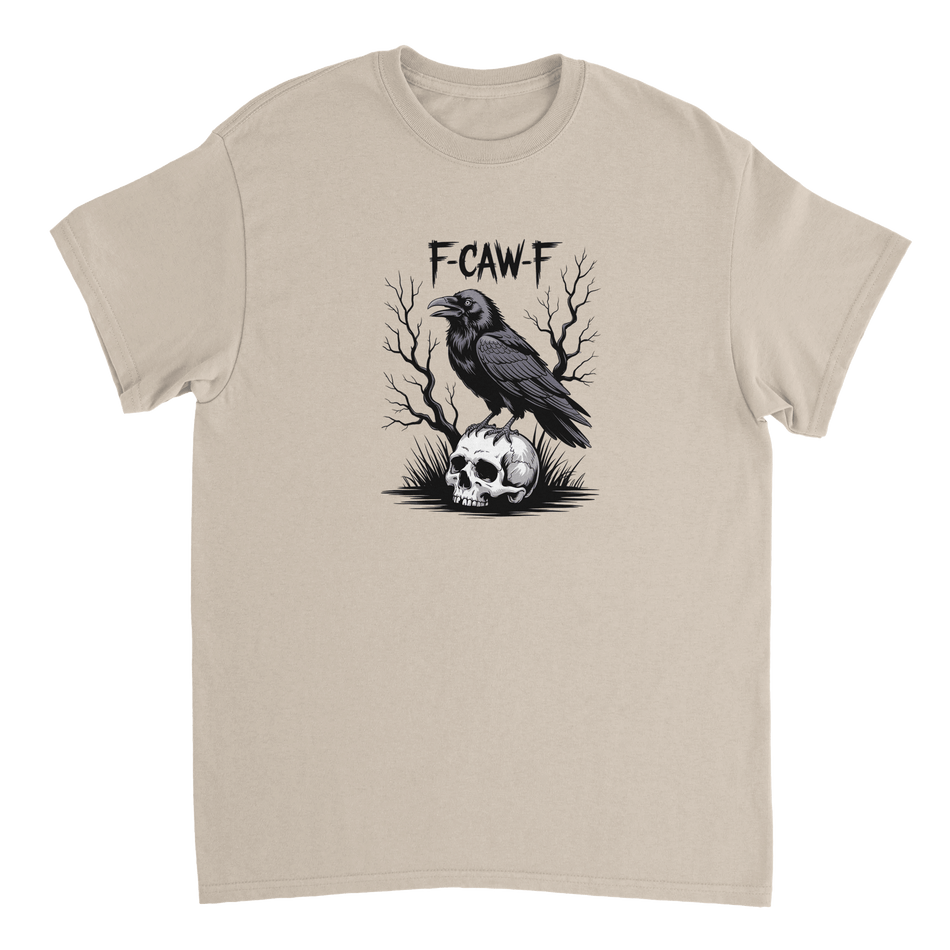 Gothic Raven Skull 'F - CAW - F' T-Shirt – Edgy Heavyweight Cotton, Classic Fit, Durable Casual Wear - KPAP Canada