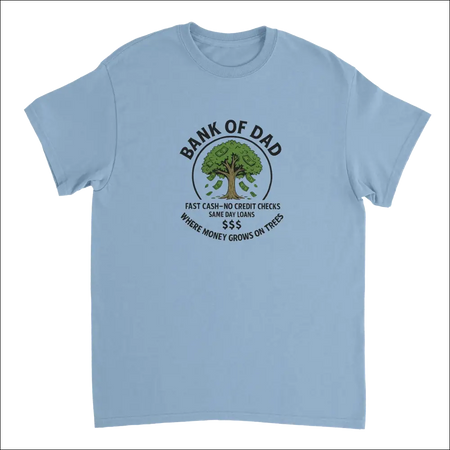 Light blue Bank of Dad t-shirt with money tree graphic