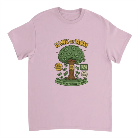 Pink Bank of Mom T-Shirt with cartoon money tree on cotton