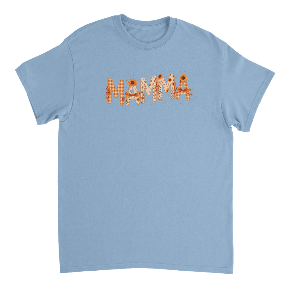 Autumn 'MAMMA' T-Shirt – Sunflower & Gingham Print, Heavyweight Cotton, Classic Fit for Everyday Comfort - KPAP Canada