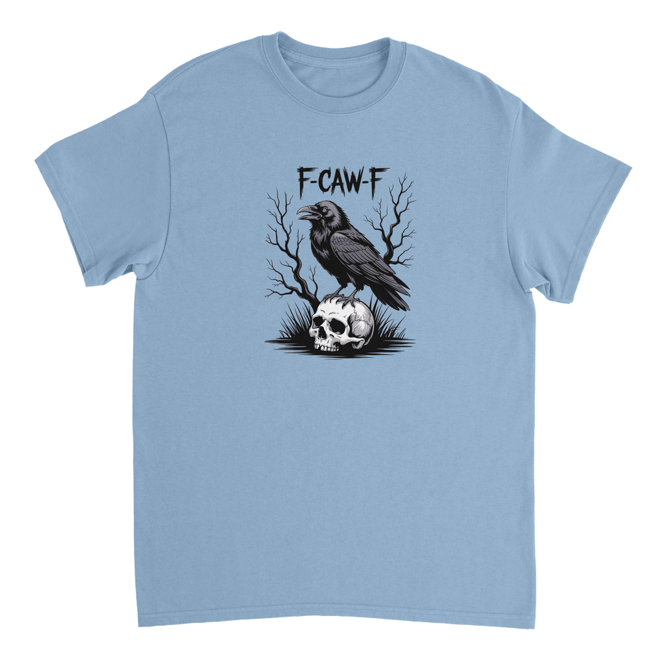 Gothic Raven Skull 'F - CAW - F' T-Shirt – Edgy Heavyweight Cotton, Classic Fit, Durable Casual Wear - KPAP Canada