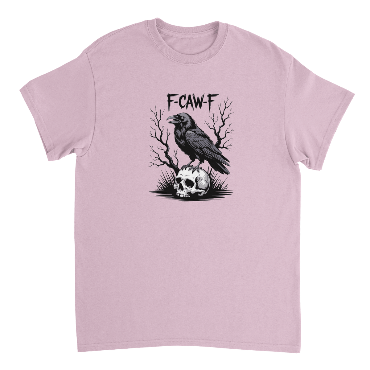 Gothic Raven Skull 'F - CAW - F' T-Shirt – Edgy Heavyweight Cotton, Classic Fit, Durable Casual Wear - KPAP Canada