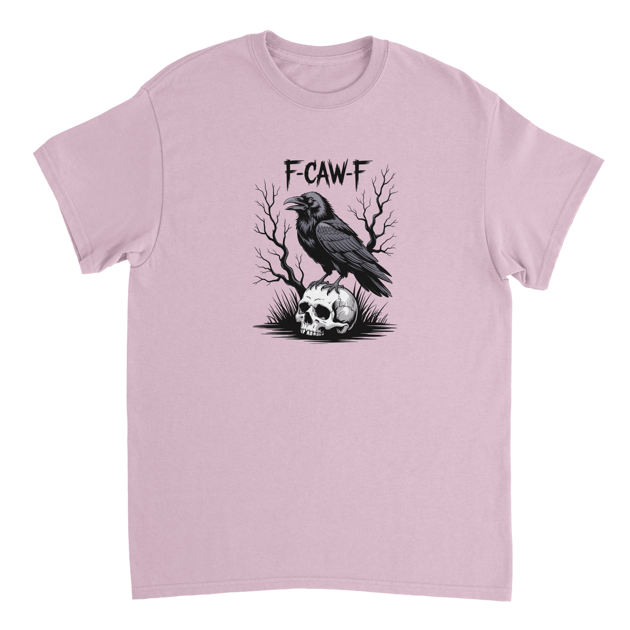 Gothic Raven Skull 'F - CAW - F' T-Shirt – Edgy Heavyweight Cotton, Classic Fit, Durable Casual Wear - KPAP Canada