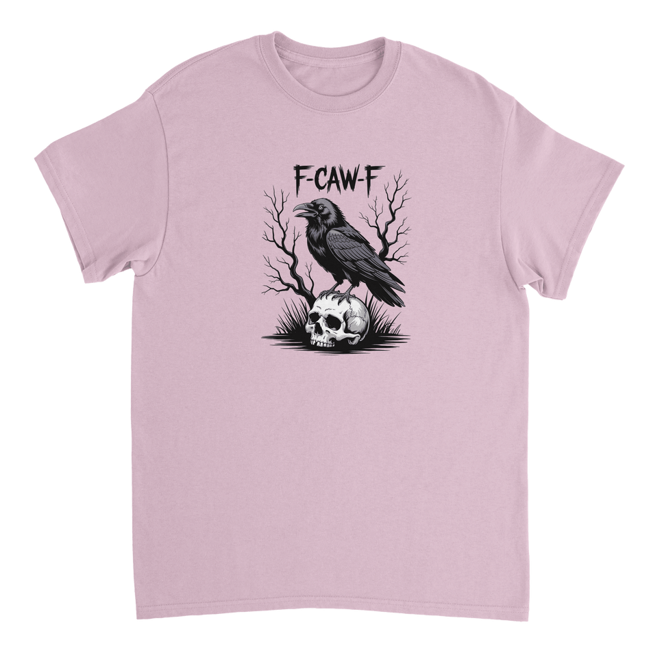 Gothic Raven Skull 'F - CAW - F' T-Shirt – Edgy Heavyweight Cotton, Classic Fit, Durable Casual Wear - KPAP Canada