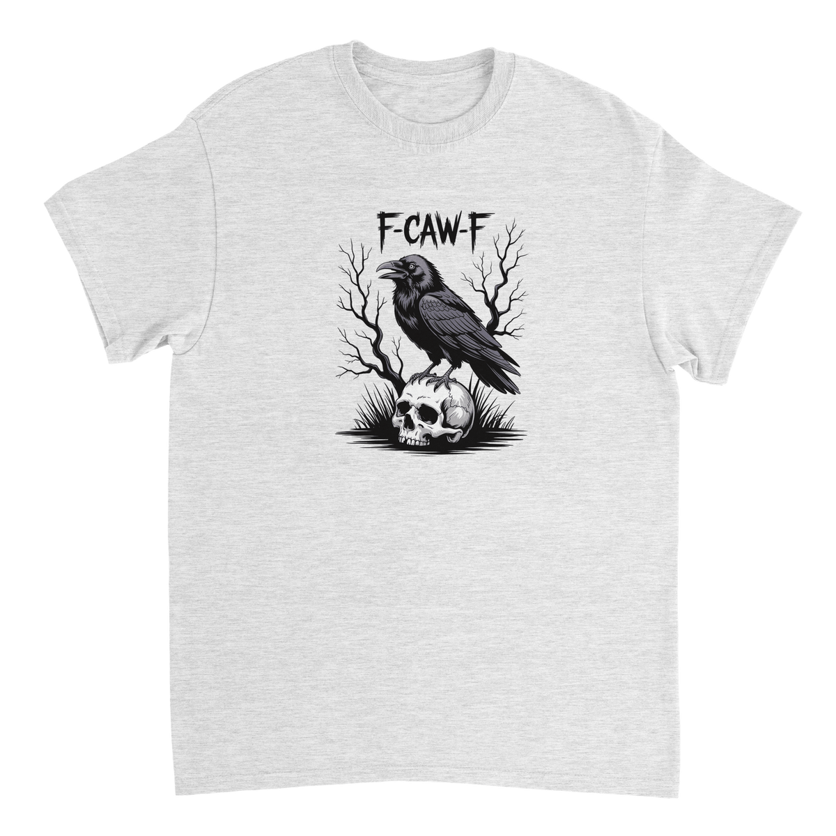 Gothic Raven Skull 'F - CAW - F' T-Shirt – Edgy Heavyweight Cotton, Classic Fit, Durable Casual Wear - KPAP Canada