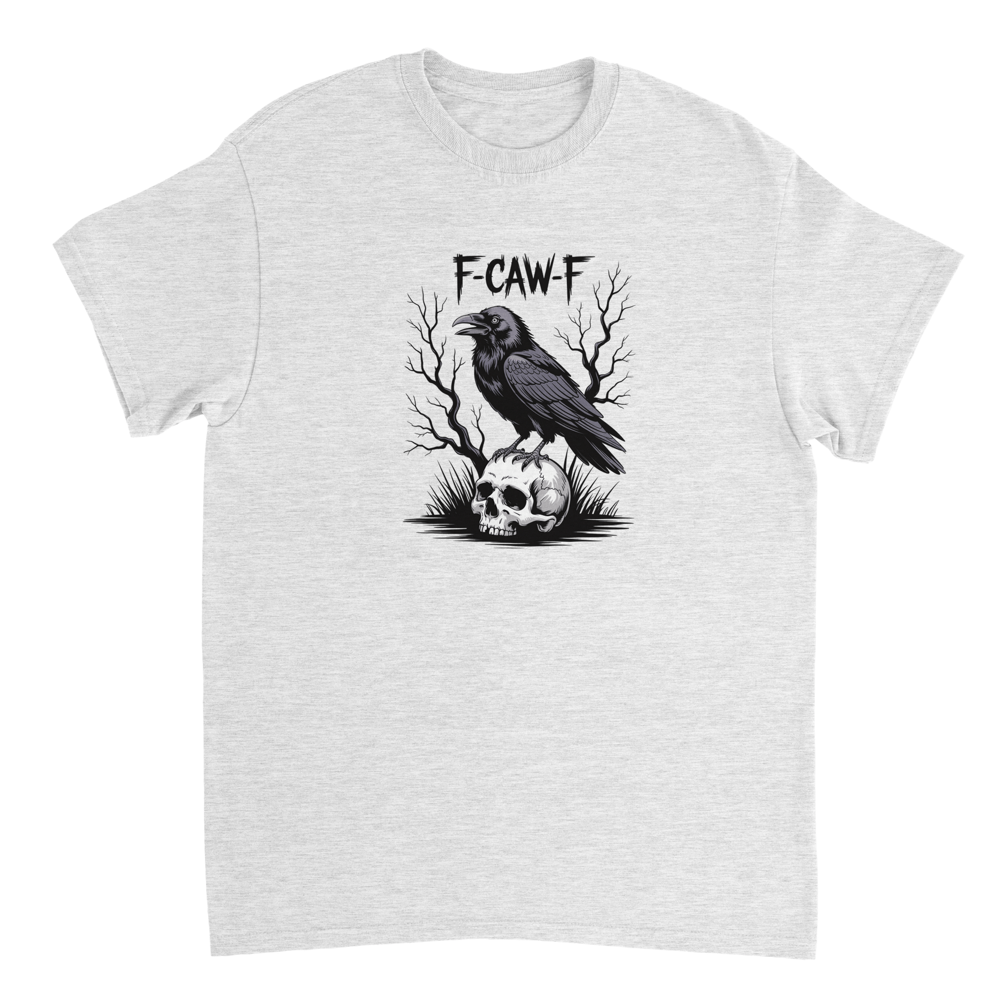 Gothic Raven Skull 'F - CAW - F' T-Shirt – Edgy Heavyweight Cotton, Classic Fit, Durable Casual Wear - KPAP Canada