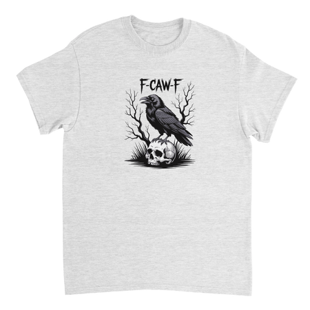 Gothic Raven Skull 'F - CAW - F' T-Shirt – Edgy Heavyweight Cotton, Classic Fit, Durable Casual Wear - KPAP Canada