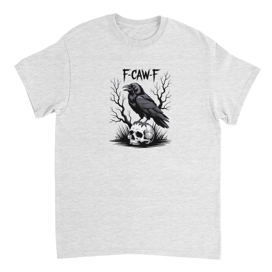 Gothic Raven Skull 'F - CAW - F' T-Shirt – Edgy Heavyweight Cotton, Classic Fit, Durable Casual Wear - KPAP Canada