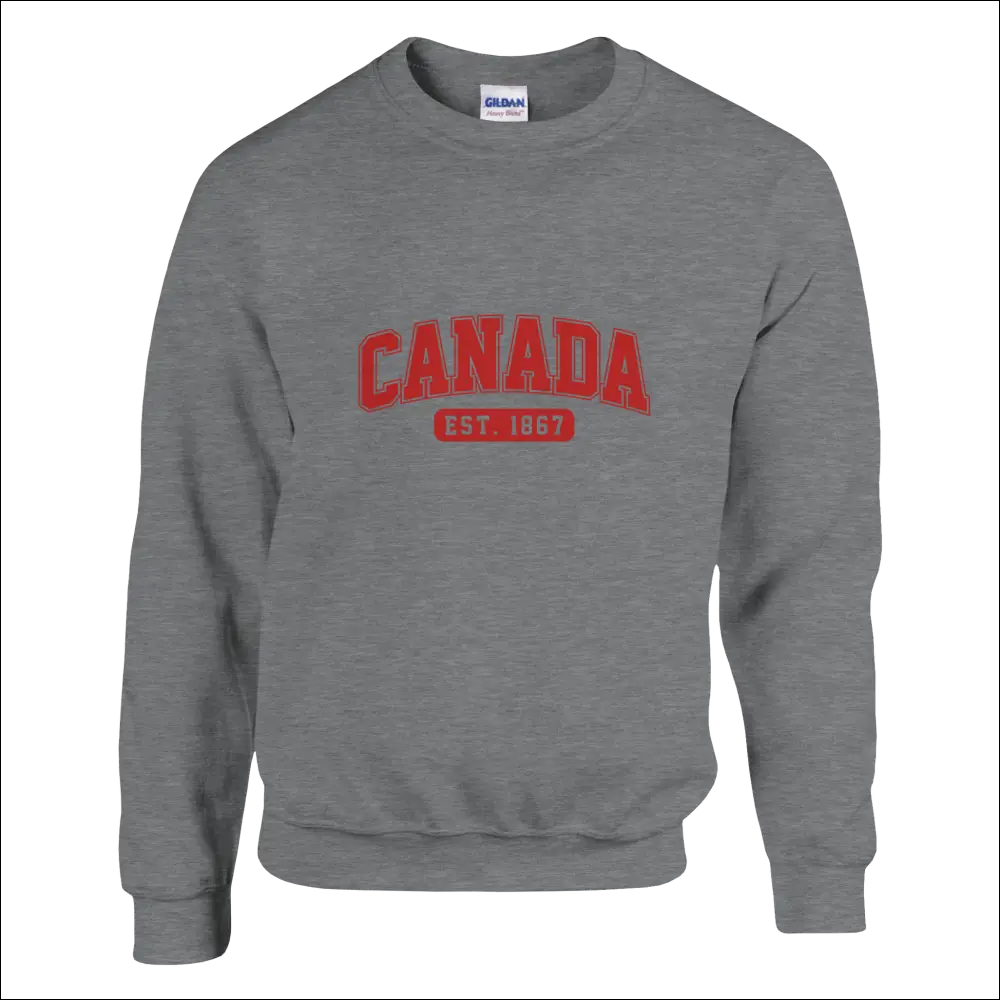 Gray heathered Canada Est. 1867 sweatshirt, classic fit comfort
