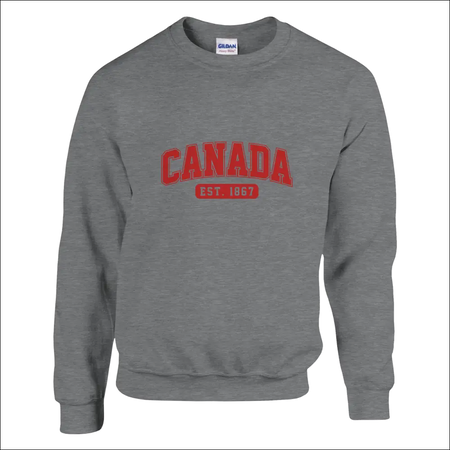 Gray heathered Canada Est. 1867 sweatshirt, classic fit comfort