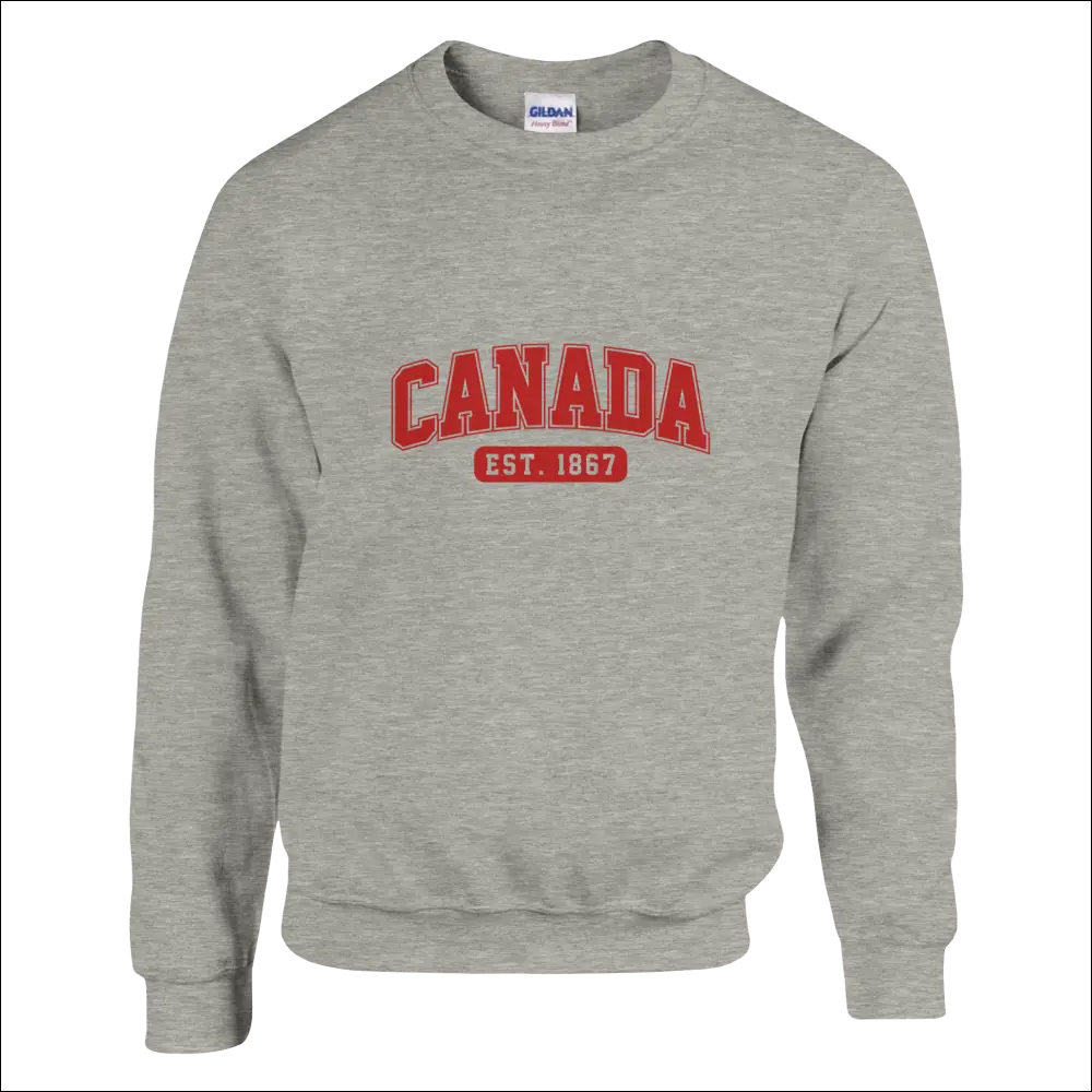Gray heathered Canada Est. 1867 sweatshirt, classic fit comfort
