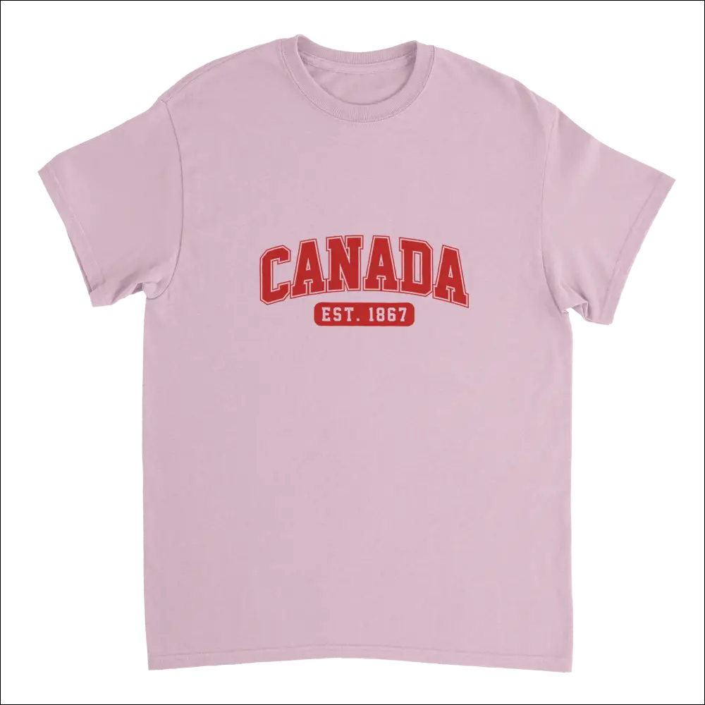 Soft pink Canada Est. 1867 t-shirt with red lettering