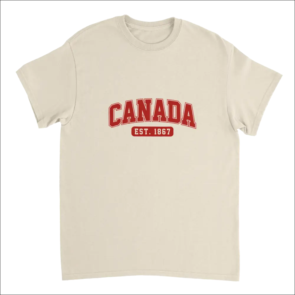 Cream-colored cotton t-shirt with bold red Canada Est. 1867 print
