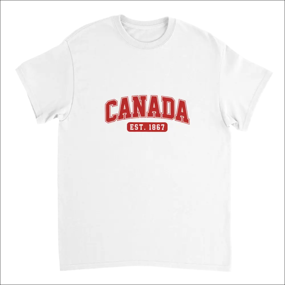 White Canada Est. 1867 T-Shirt with red lettering on cotton