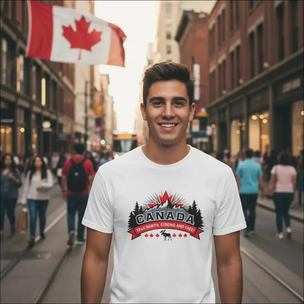 White Canada True North Strong & Free T-Shirt with moose graphic
