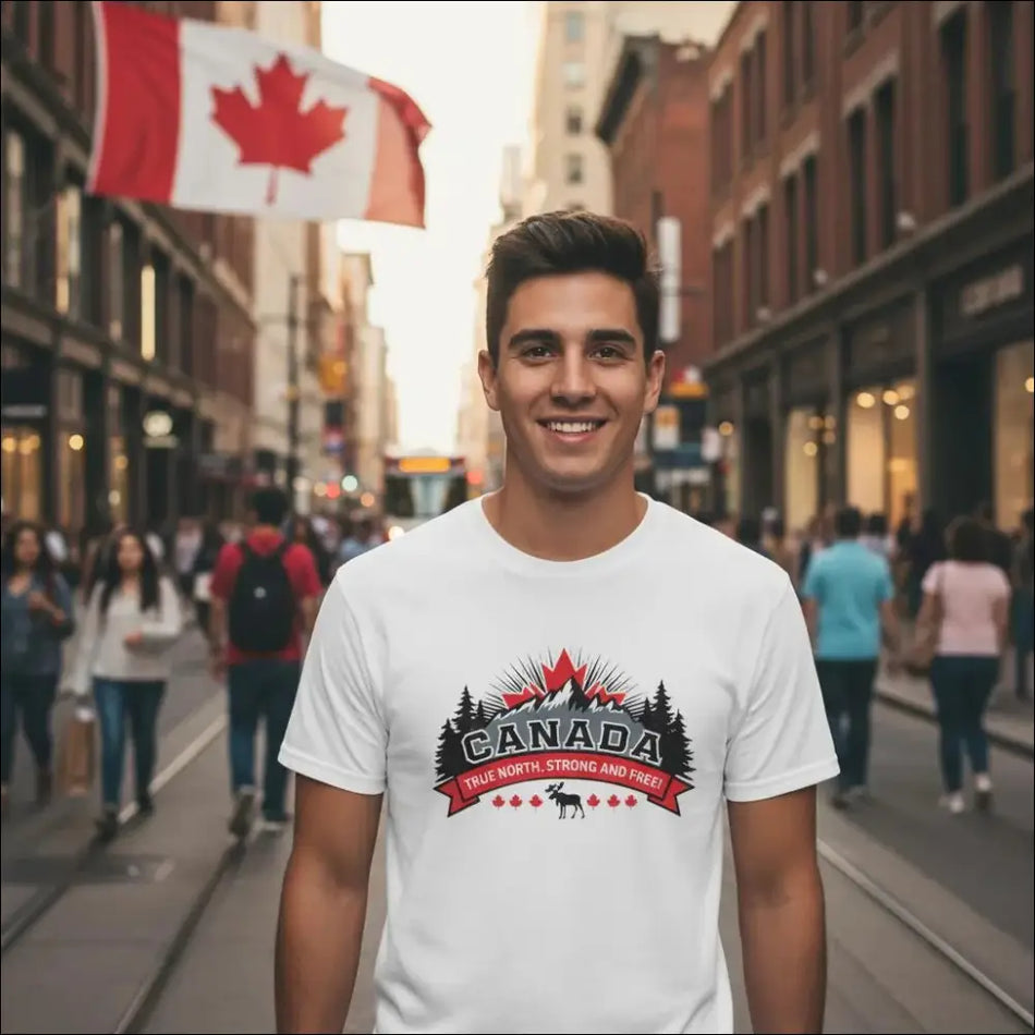 White Canada True North Strong & Free T-Shirt with moose graphic