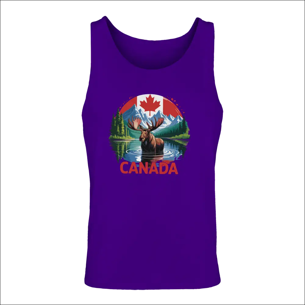 Men’s purple Canadian Moose & Mountains tank top with graphic tee