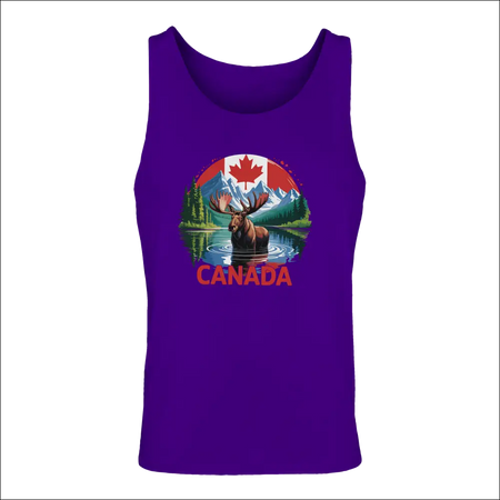 Men’s purple Canadian Moose & Mountains tank top with graphic tee