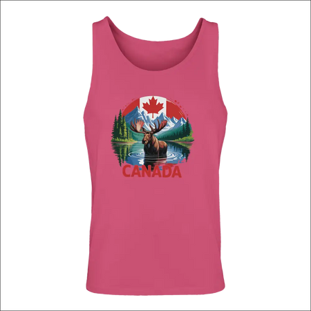 Canadian Moose & Mountains men’s pink tank top with moose graphic