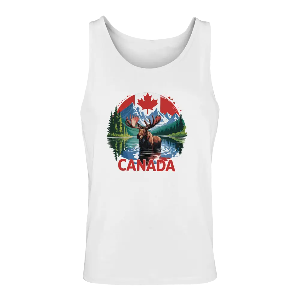 Men’s Canadian Moose & Mountains Tank Top with vibrant graphic