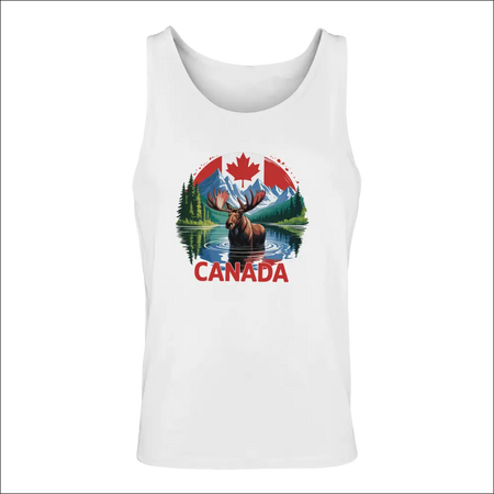 Men’s Canadian Moose & Mountains Tank Top with vibrant graphic